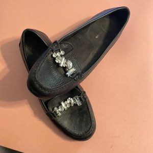 Genuine leather loafers with gem embellishments
